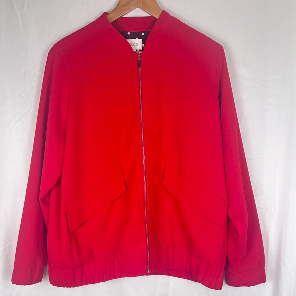 Chico's Women's Red Bomber Jacket with Polka Dot Lining Size 2 (L/12)